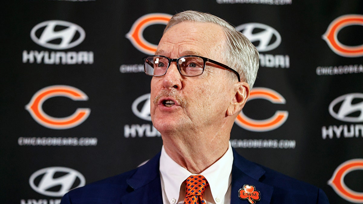 George H. McCaskey speaks at a press conference