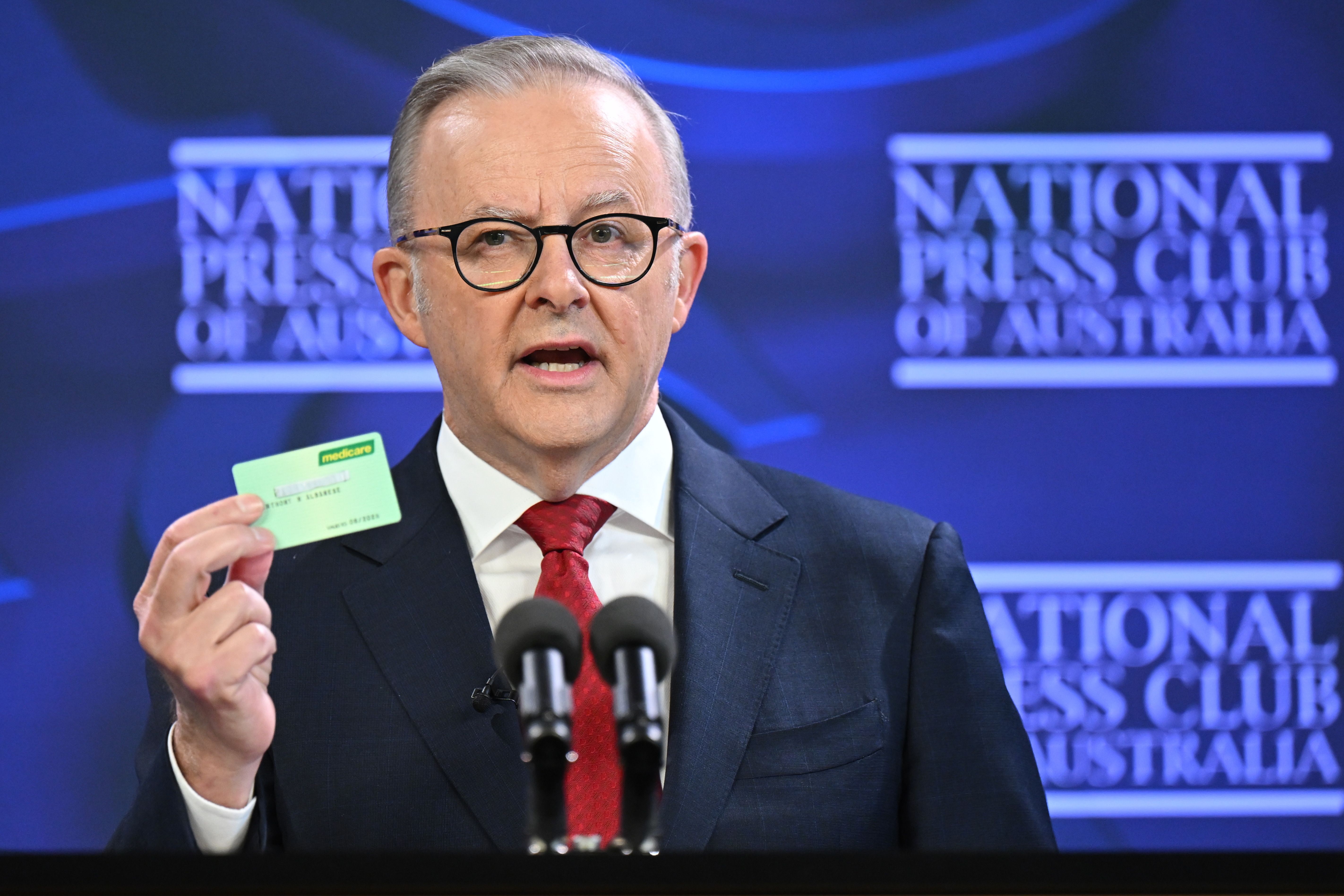 FILE - Australian Prime Minister Anthony Albanese addresses the National Press Club in Canberra, Australia, on, April 30, 2025.